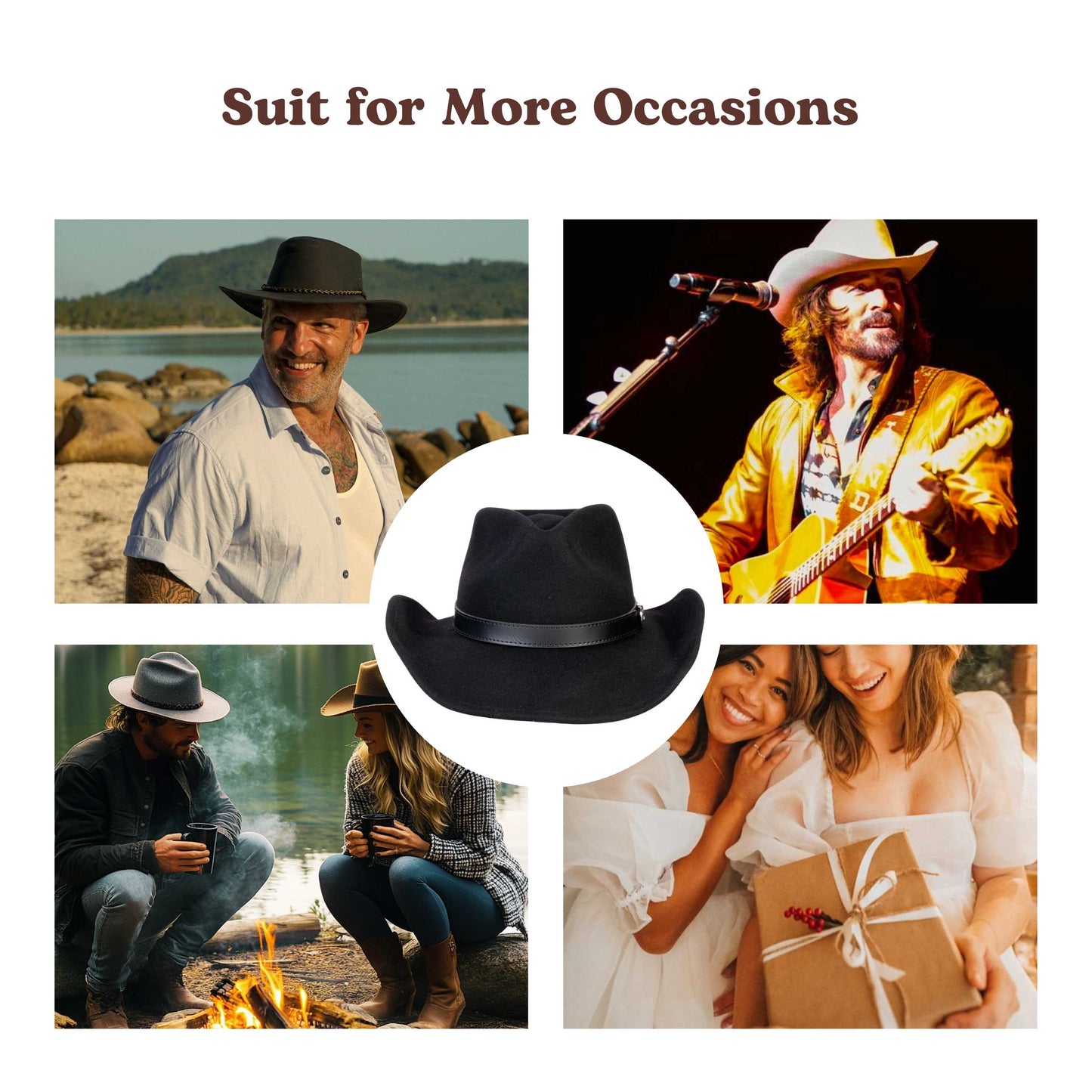 Silver Buckle Black Felt Cowboy Hat - Mix Brown