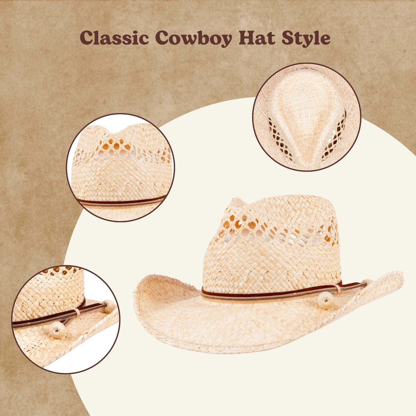 Crossed Small Balls MIX BROWN Cowboy Hats Rancher Hat Exquisite Decoration Band
