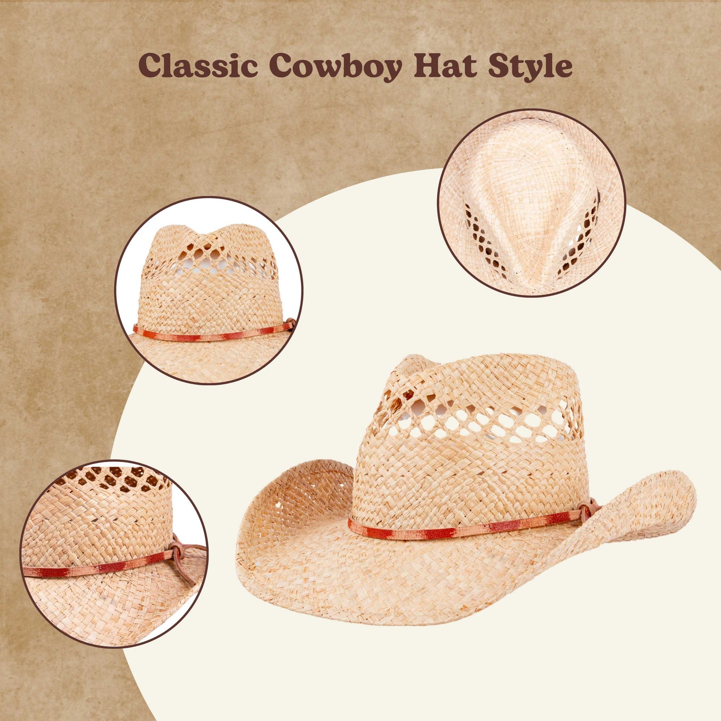 Coyote Raffia Straw Cowboy Hat - Mix Brown