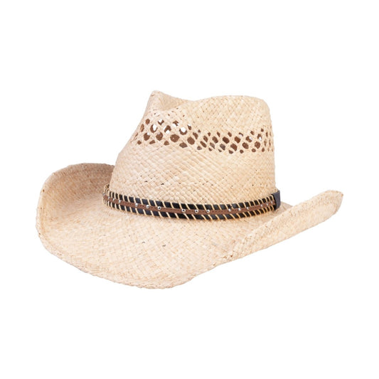Driftline Open Weave Straw Cowboy Hat - Mix Brown