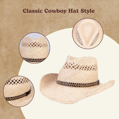 Driftline Open Weave Straw Cowboy Hat - Mix Brown