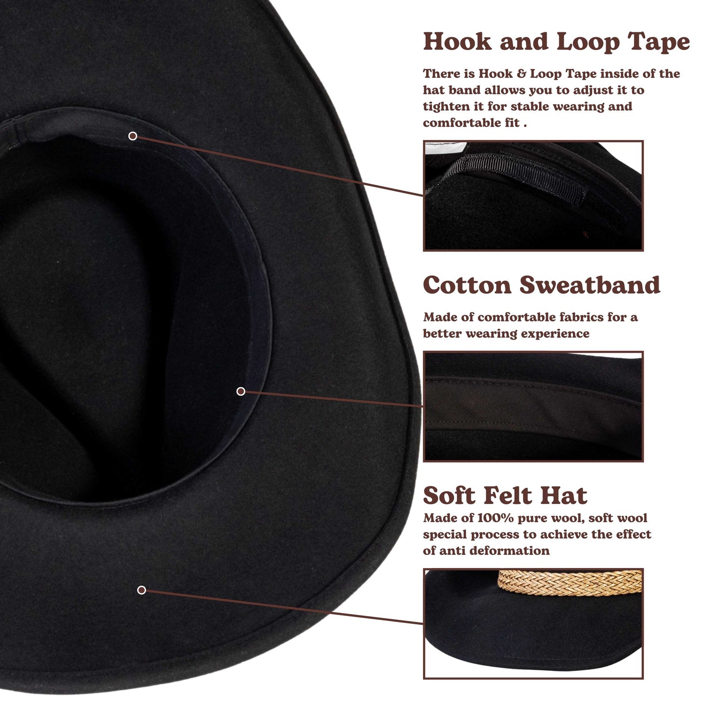 Dusty Trail Black Felt Cowboy Hat - Mix Brown