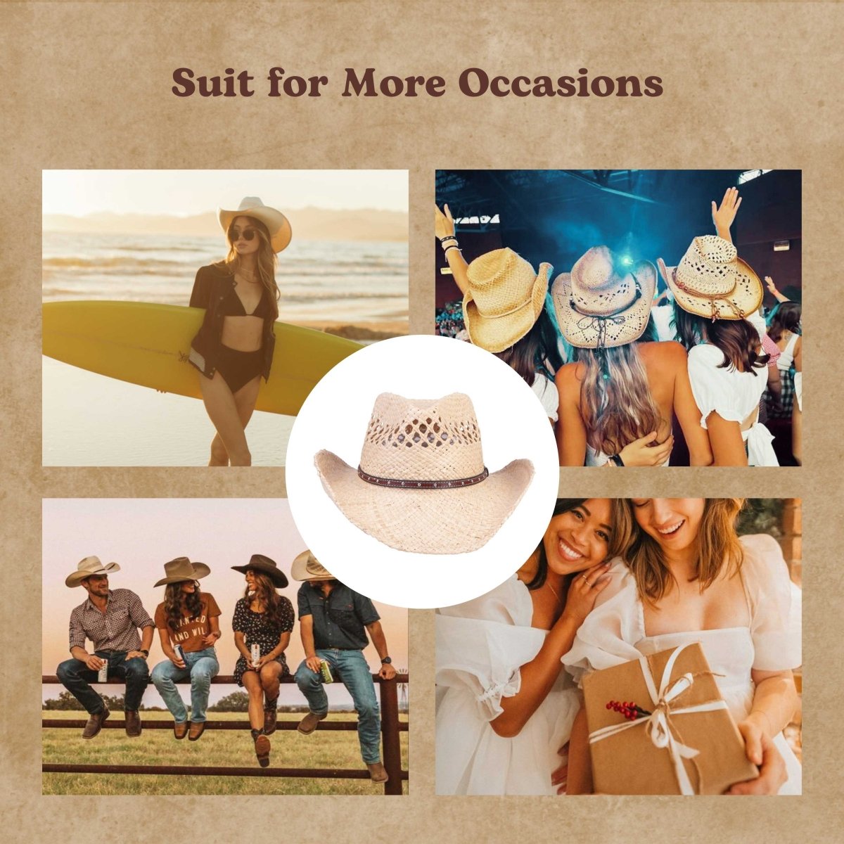 Hollowcrest Vent Straw Cowboy Hat - Mix Brown