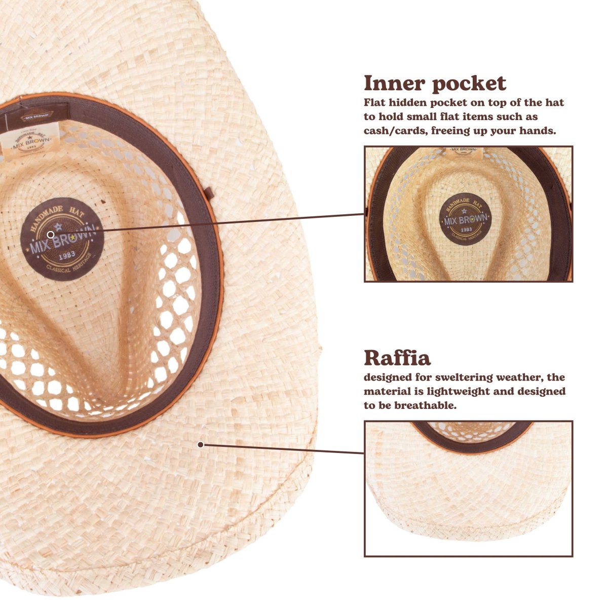Hollowcrest Vent Straw Cowboy Hat - Mix Brown