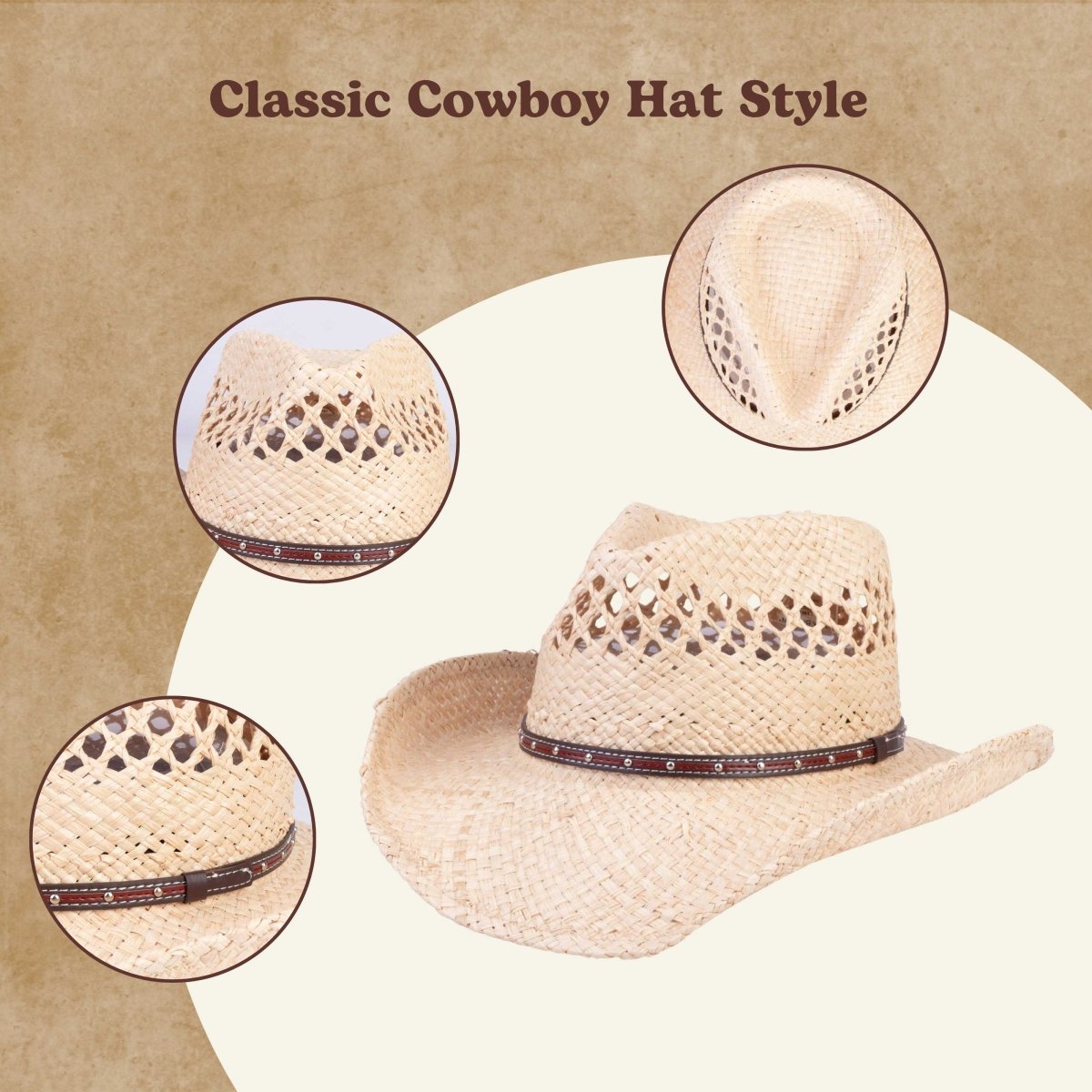 Hollowcrest Vent Straw Cowboy Hat - Mix Brown