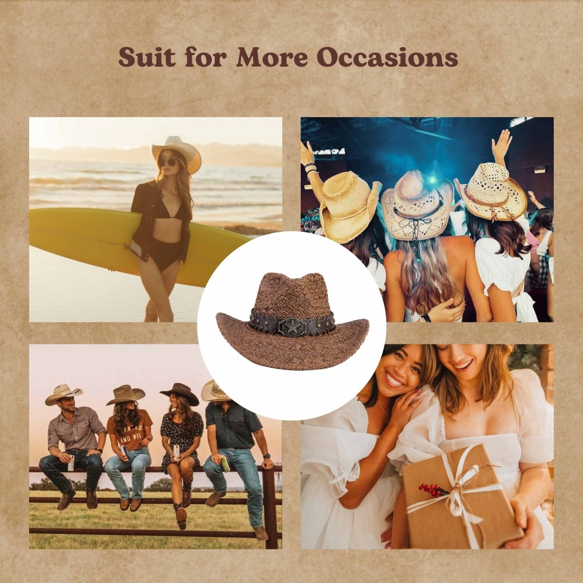 Ironridge Straw Cowboy Hat - Mix Brown
