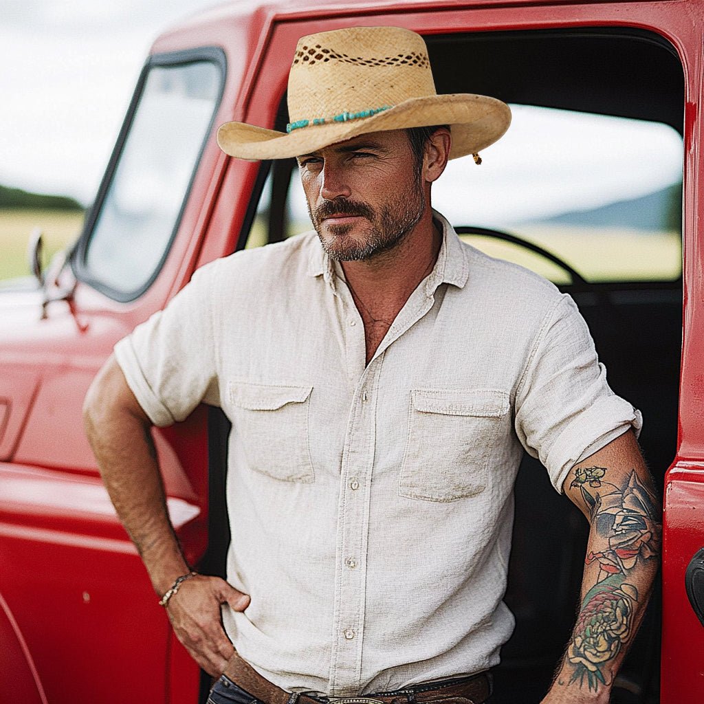 Lasso Raffia Straw Cowboy Hat - Mix Brown