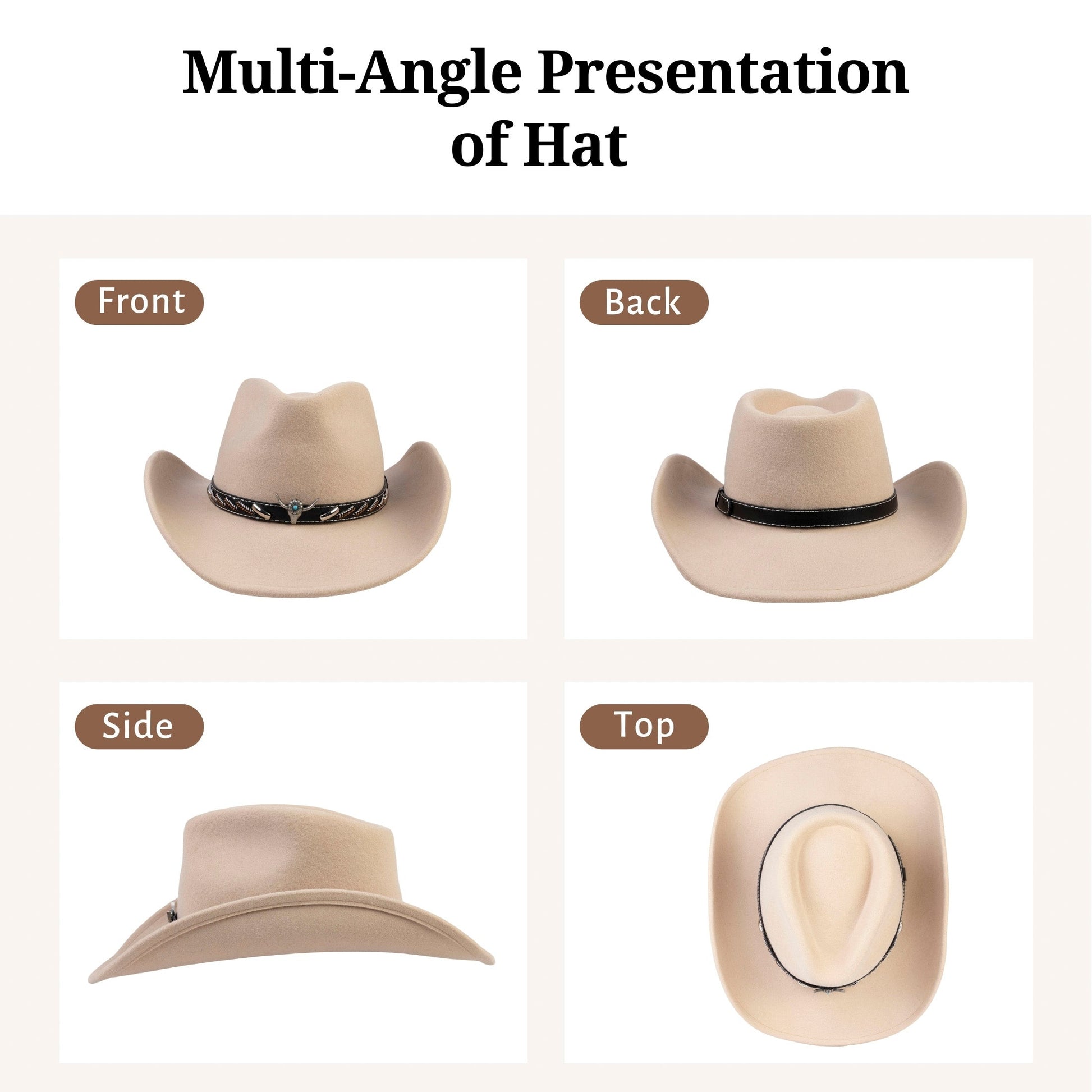 Longhorn Beige Felt Cowboy Hat - Mix Brown