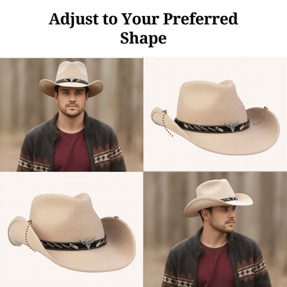 Longhorn Beige Felt Cowboy Hat - Mix Brown