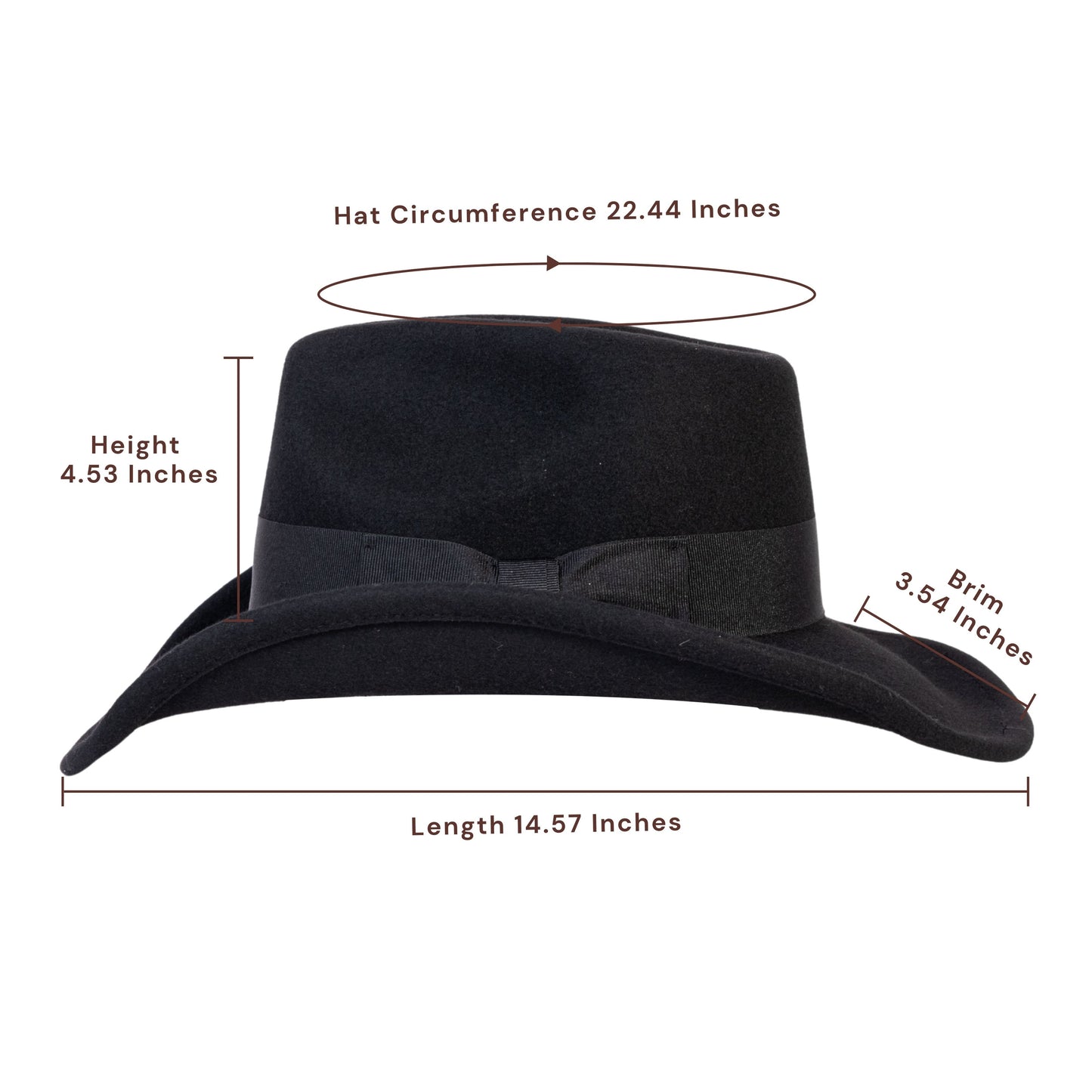 Midnight Black Felt Cowboy Hat - Mix Brown