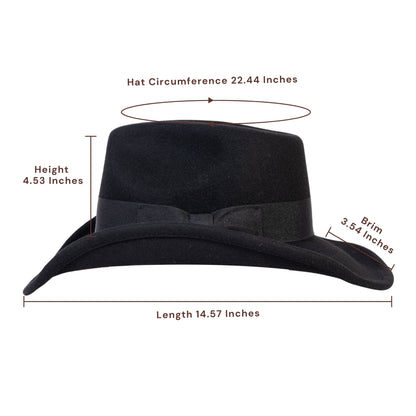Midnight Black Felt Cowboy Hat - Mix Brown