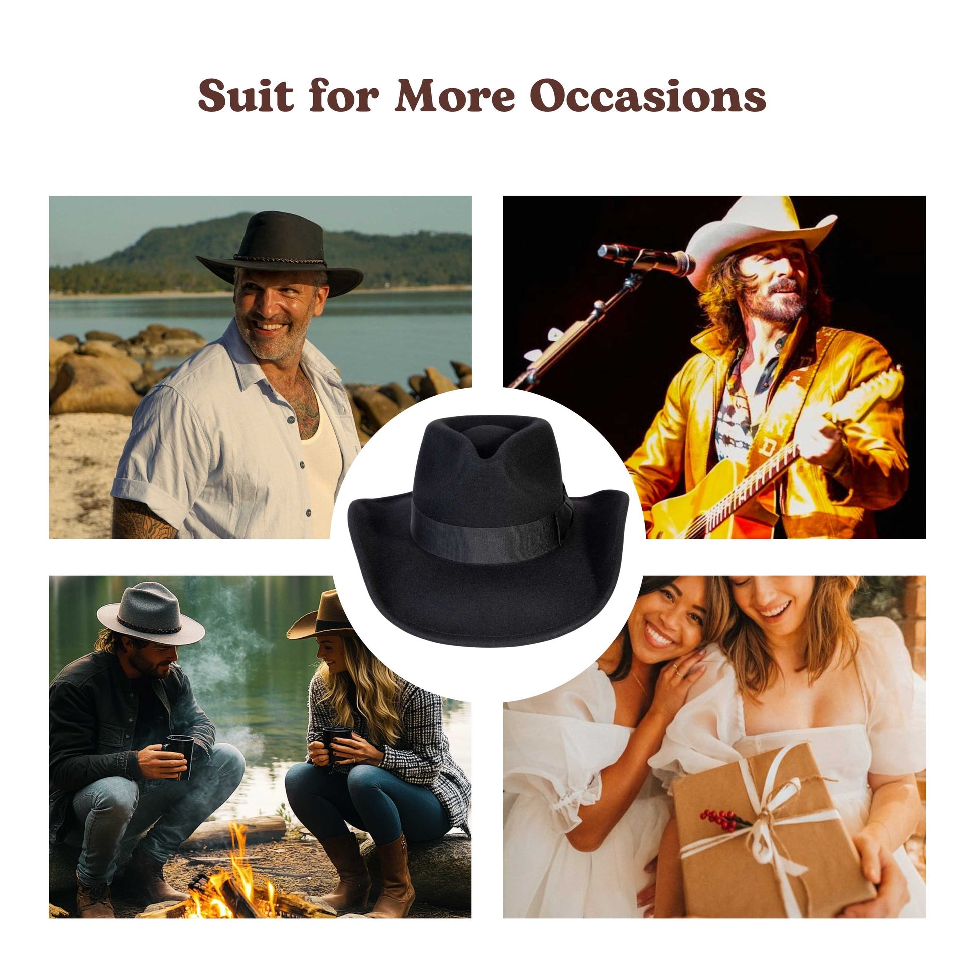 Midnight Black Felt Cowboy Hat - Mix Brown