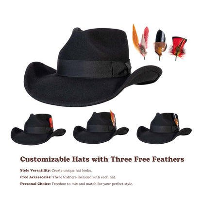 Midnight Black Felt Cowboy Hat - Mix Brown