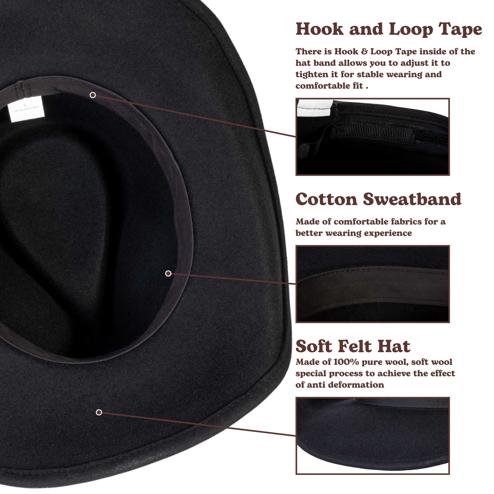 Midnight Black Felt Cowboy Hat - Mix Brown