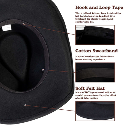 Midnight Black Felt Cowboy Hat - Mix Brown