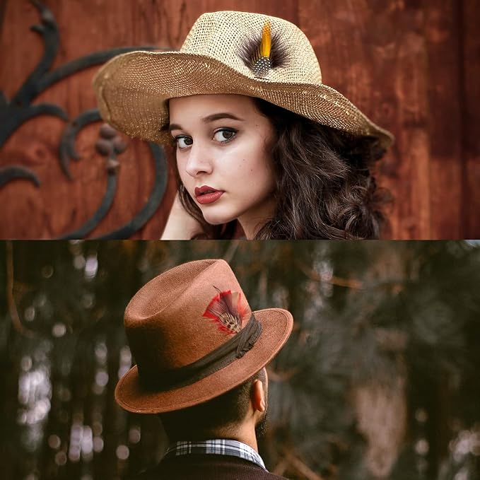 Mix Brown 11 - Piece Feather Hat Band Accessory Set - Mix Brown