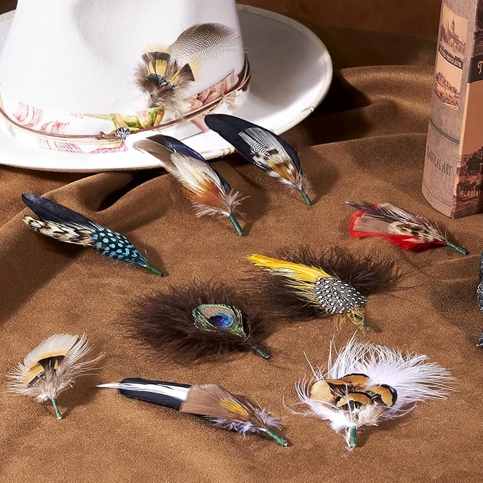 Mix Brown 11 - Piece Feather Hat Band Accessory Set - Mix Brown