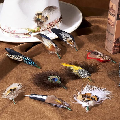 Mix Brown 11 - Piece Feather Hat Band Accessory Set - Mix Brown
