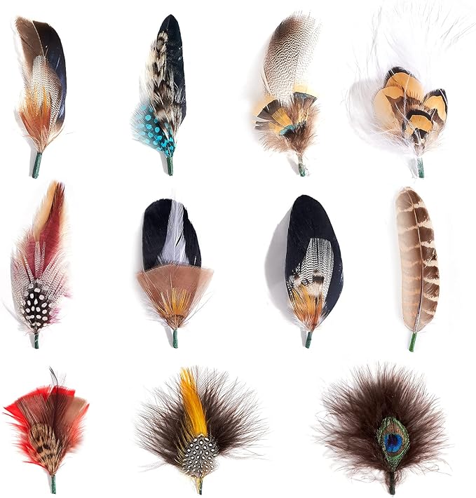 Mix Brown 11 - Piece Feather Hat Band Accessory Set - Mix Brown