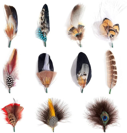 Mix Brown 11 - Piece Feather Hat Band Accessory Set - Mix Brown