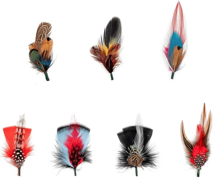 Mix Brown 7 - Piece Feather Hat Band Accessory Set - Mix Brown