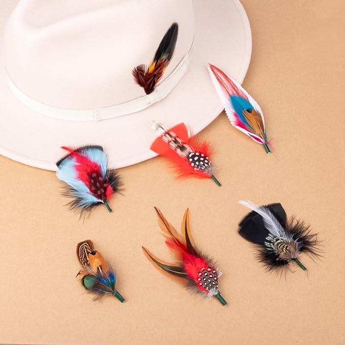 Mix Brown 7 - Piece Feather Hat Band Accessory Set - Mix Brown