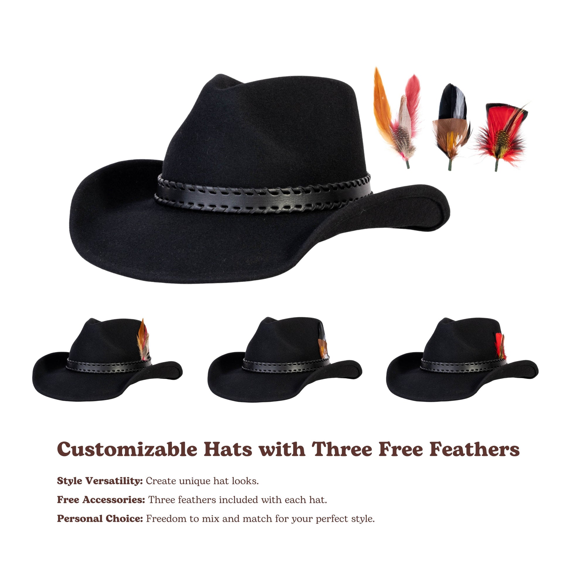 Obsidian Black Felt Cowboy Hat - Mix Brown
