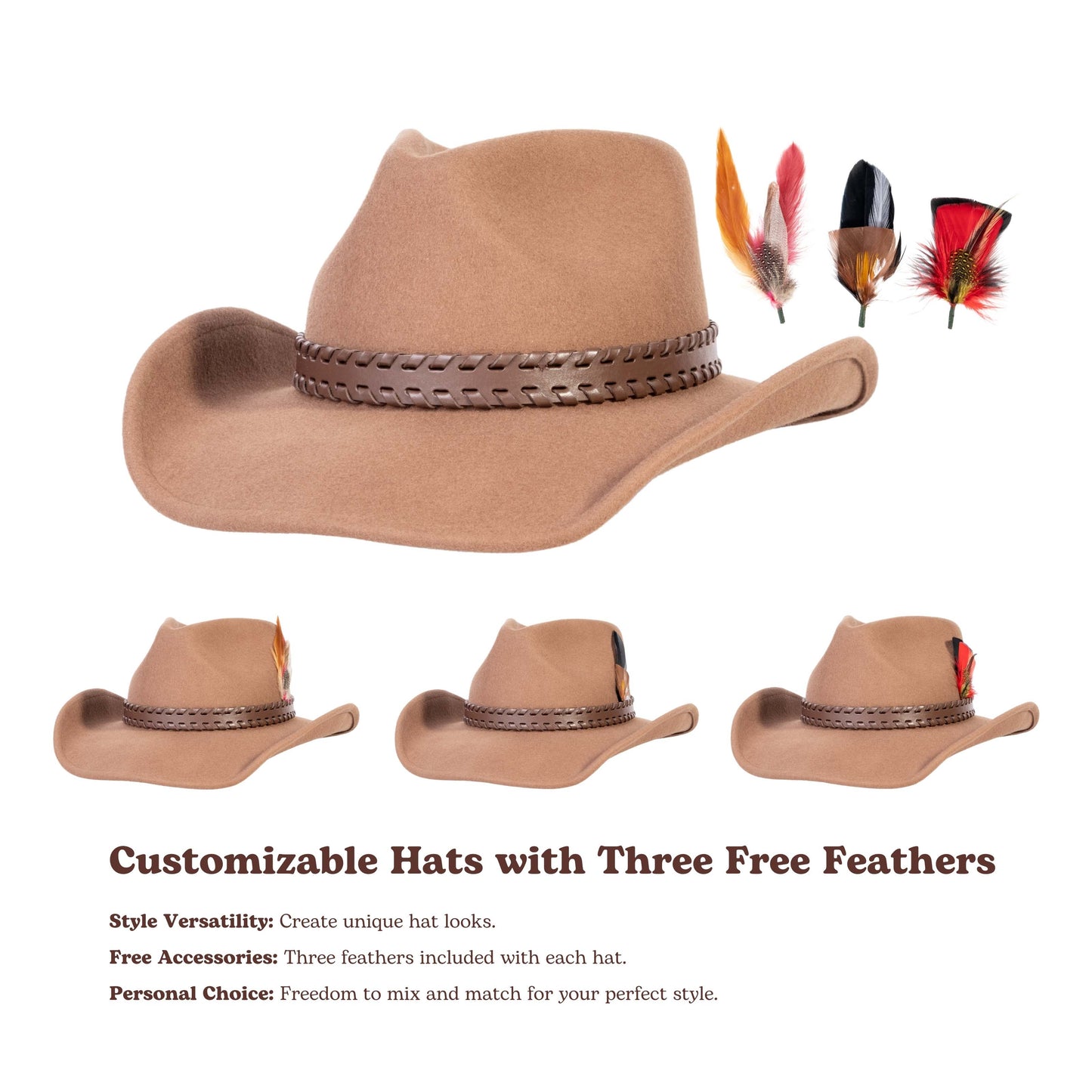 Outlander Tan Felt Cowboy Hat - Mix Brown