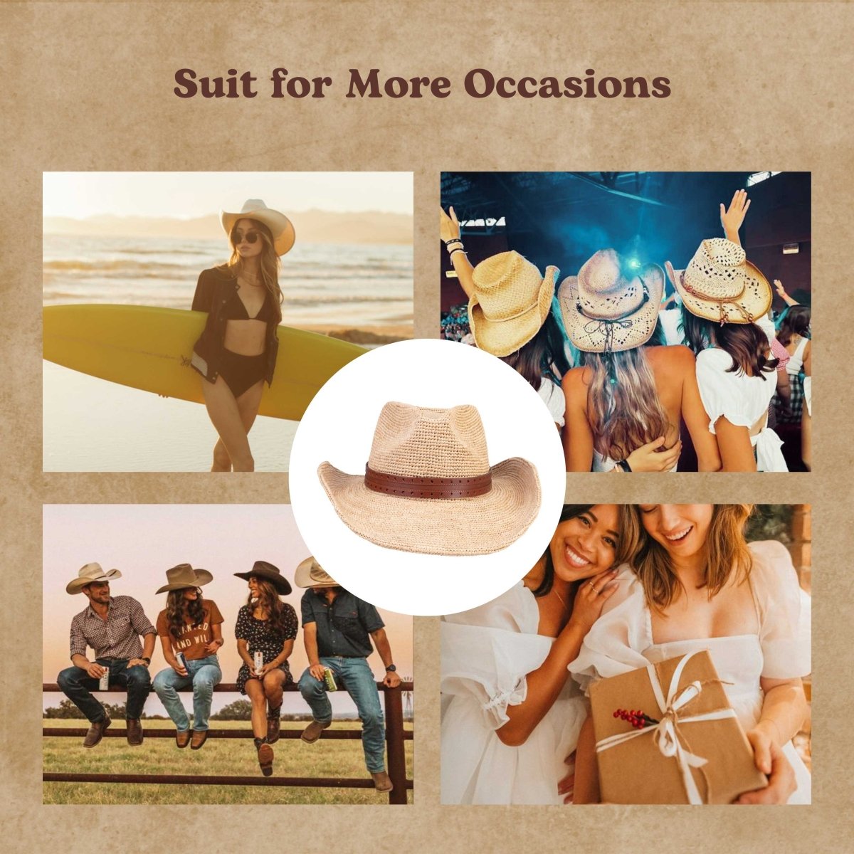 Ranchform Raffia Straw Cowboy Hat - Mix Brown