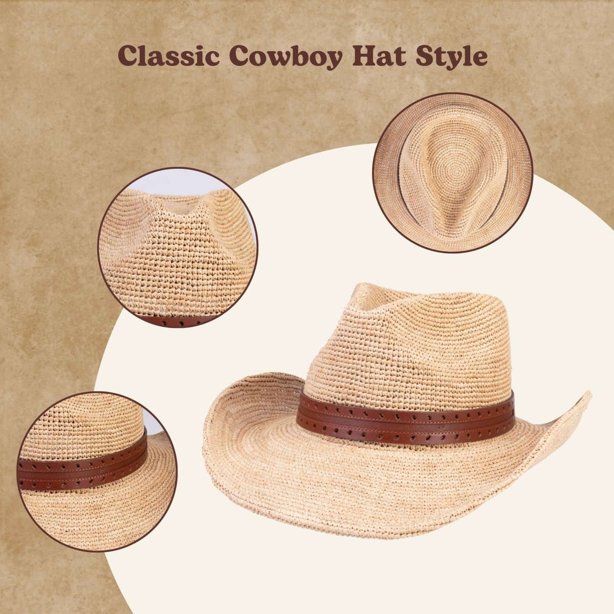 Ranchform Raffia Straw Cowboy Hat - Mix Brown