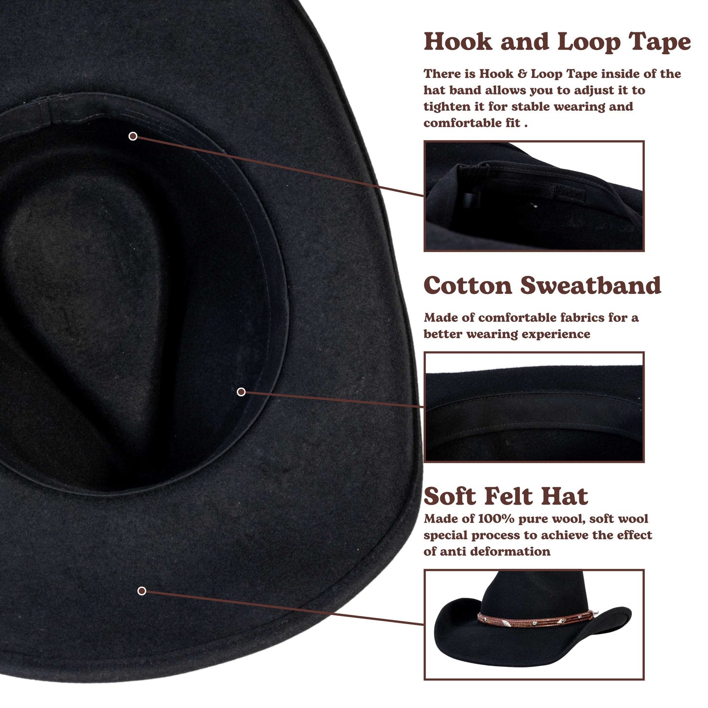 Raven Black Felt Cowboy Hat - Mix Brown