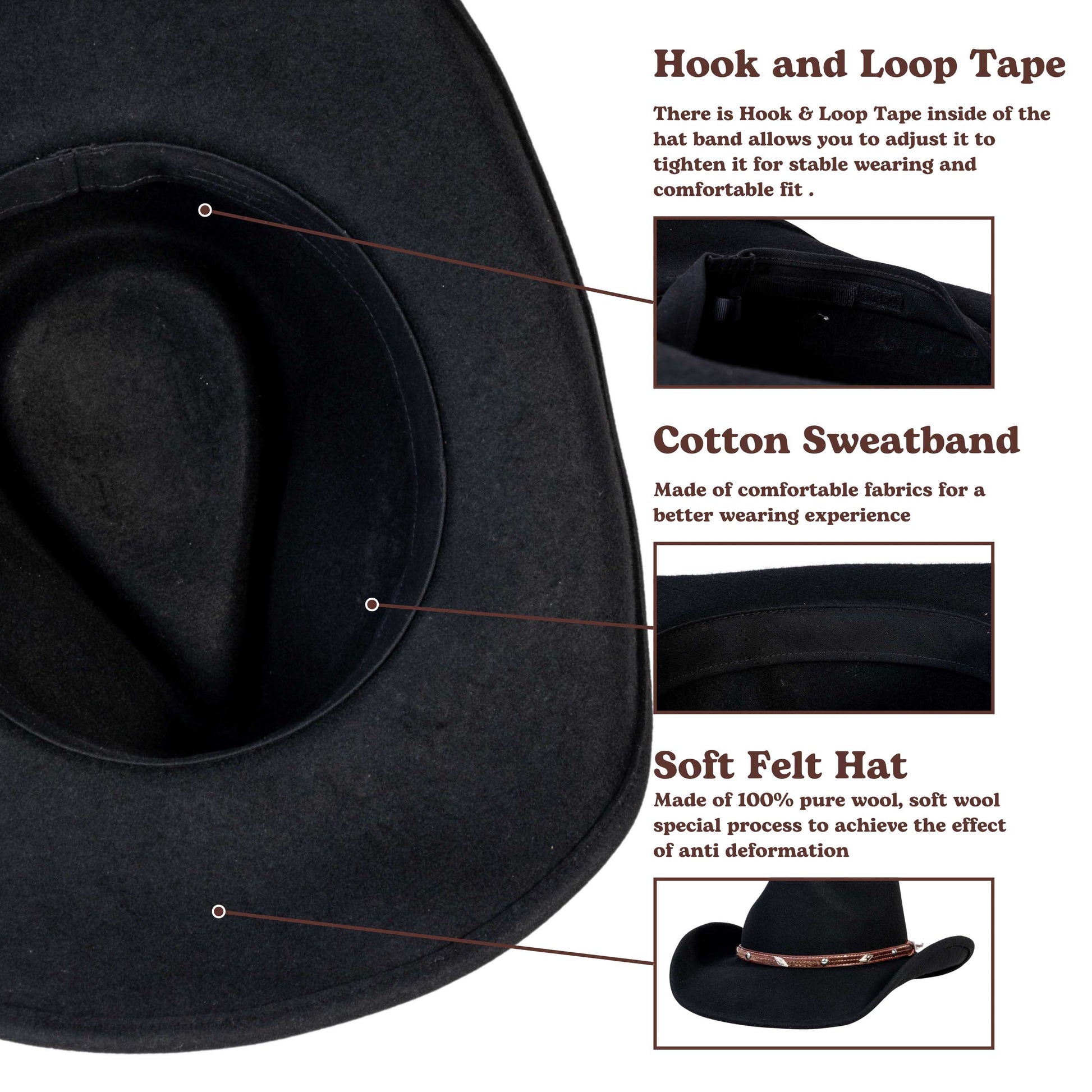 Raven Black Felt Cowboy Hat - Mix Brown