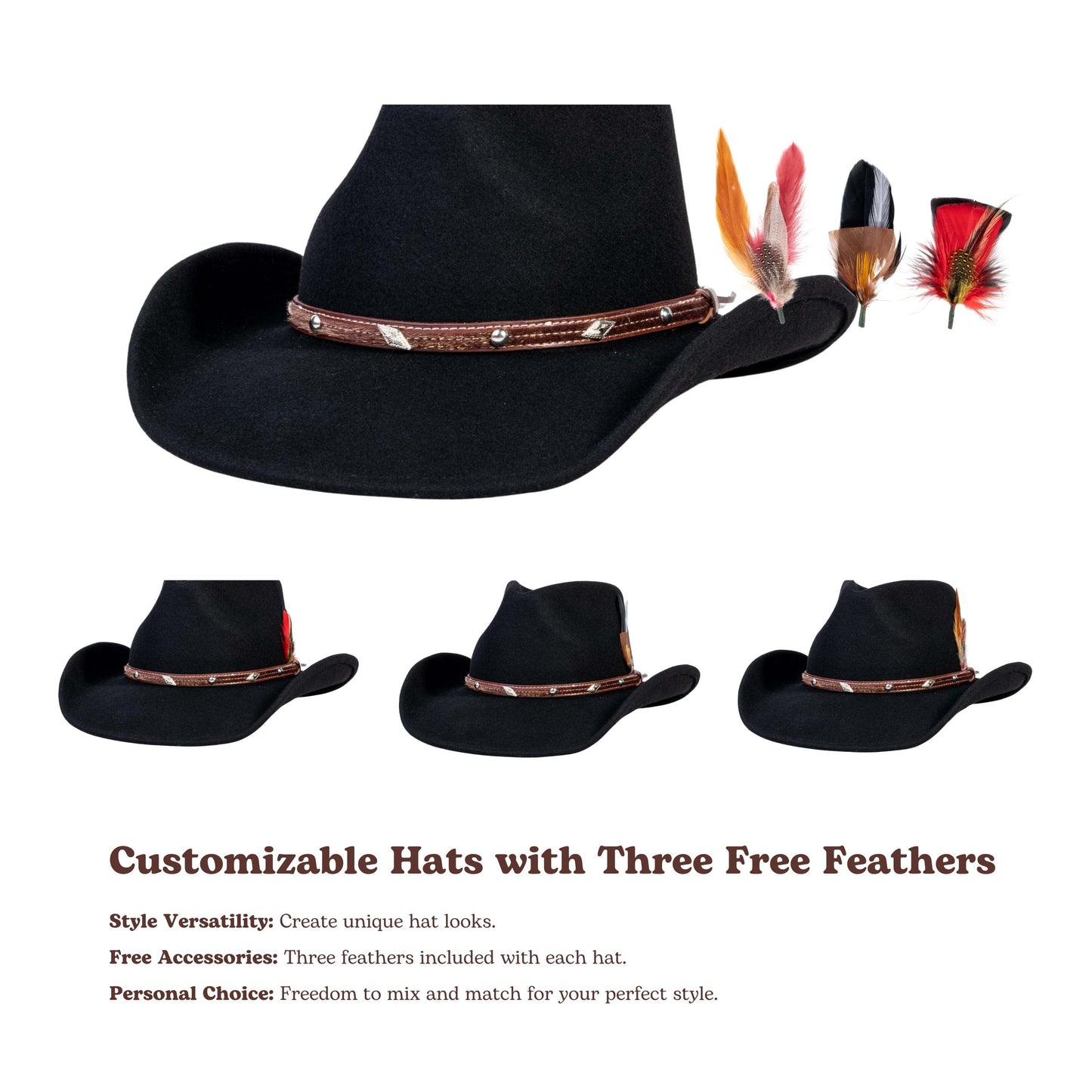 Raven Black Felt Cowboy Hat - Mix Brown