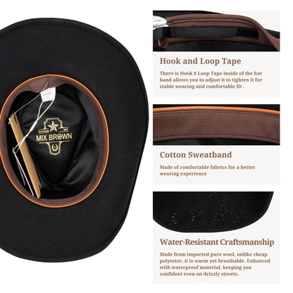 Raven Creek Black Felt Cowboy Hat (with 2 Free Hat Bands) - Mix Brown