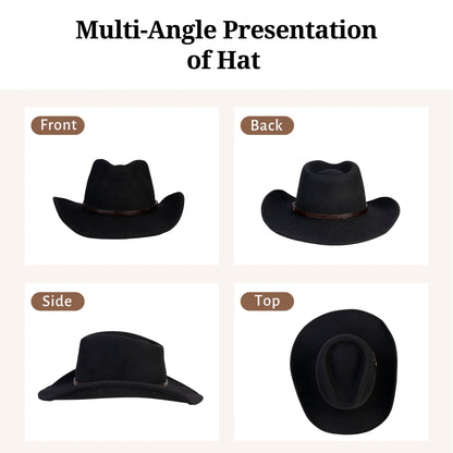 Raven Creek Black Felt Cowboy Hat (with 2 Free Hat Bands) - Mix Brown
