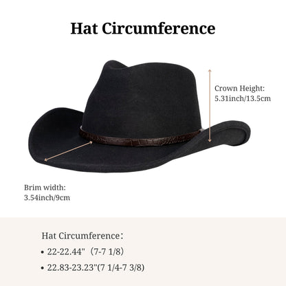 Raven Creek Black Felt Cowboy Hat (with 2 Free Hat Bands) - Mix Brown
