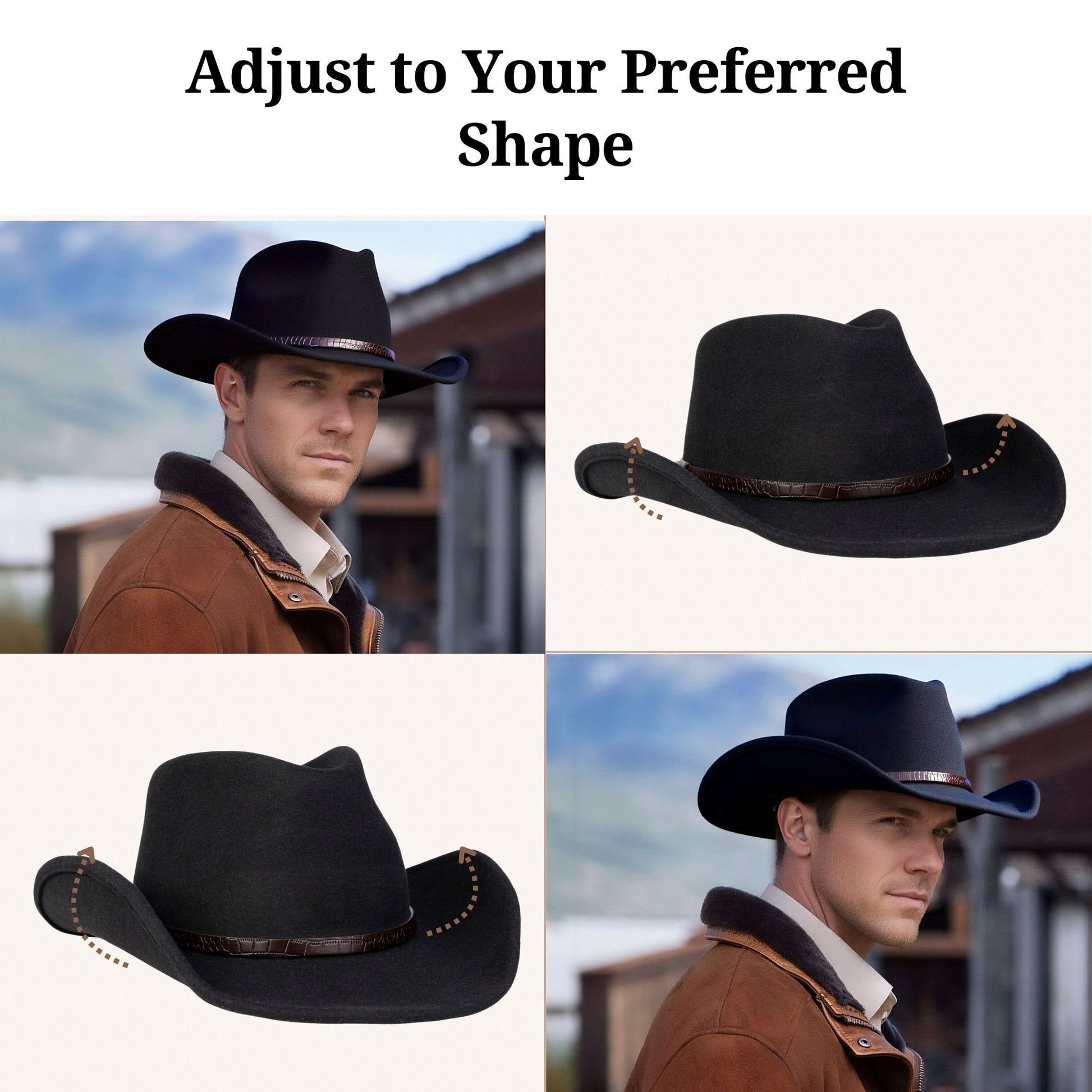 Raven Creek Black Felt Cowboy Hat (with 2 Free Hat Bands) - Mix Brown