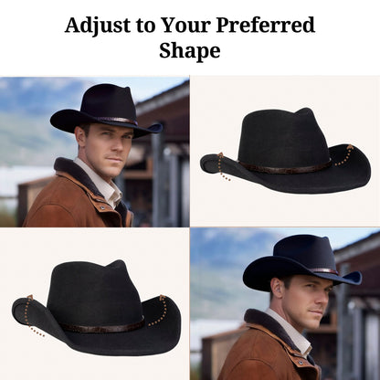 Raven Creek Black Felt Cowboy Hat (with 2 Free Hat Bands) - Mix Brown