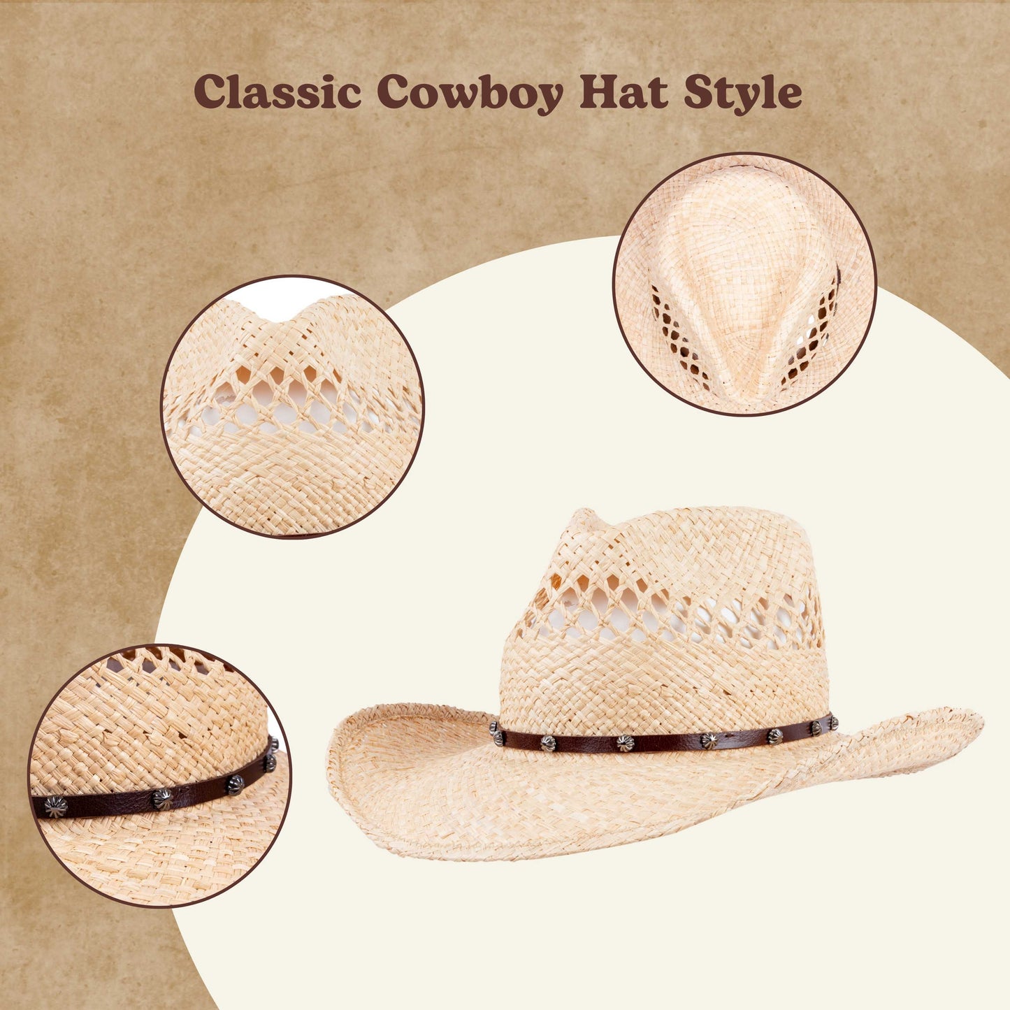 Rio Raffia Straw Cowboy Hat - Mix Brown