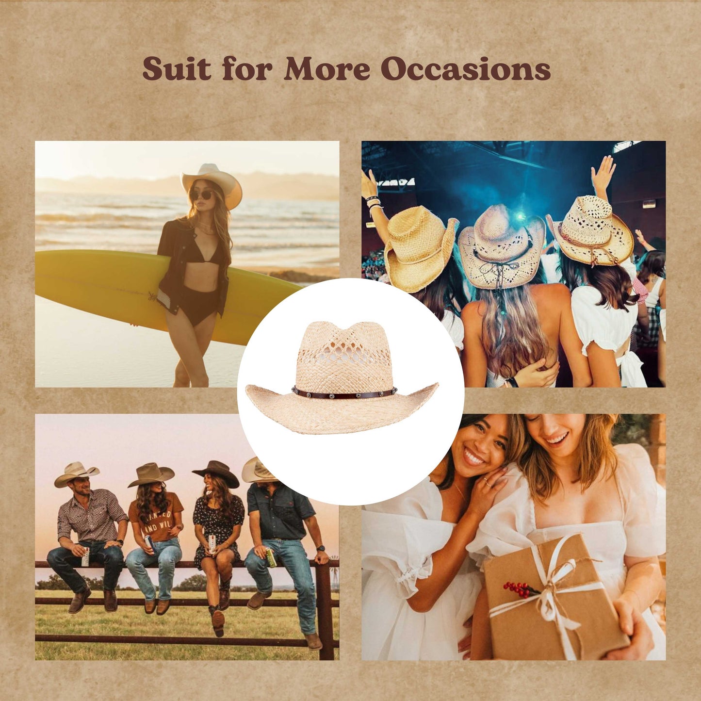 Rio Raffia Straw Cowboy Hat - Mix Brown