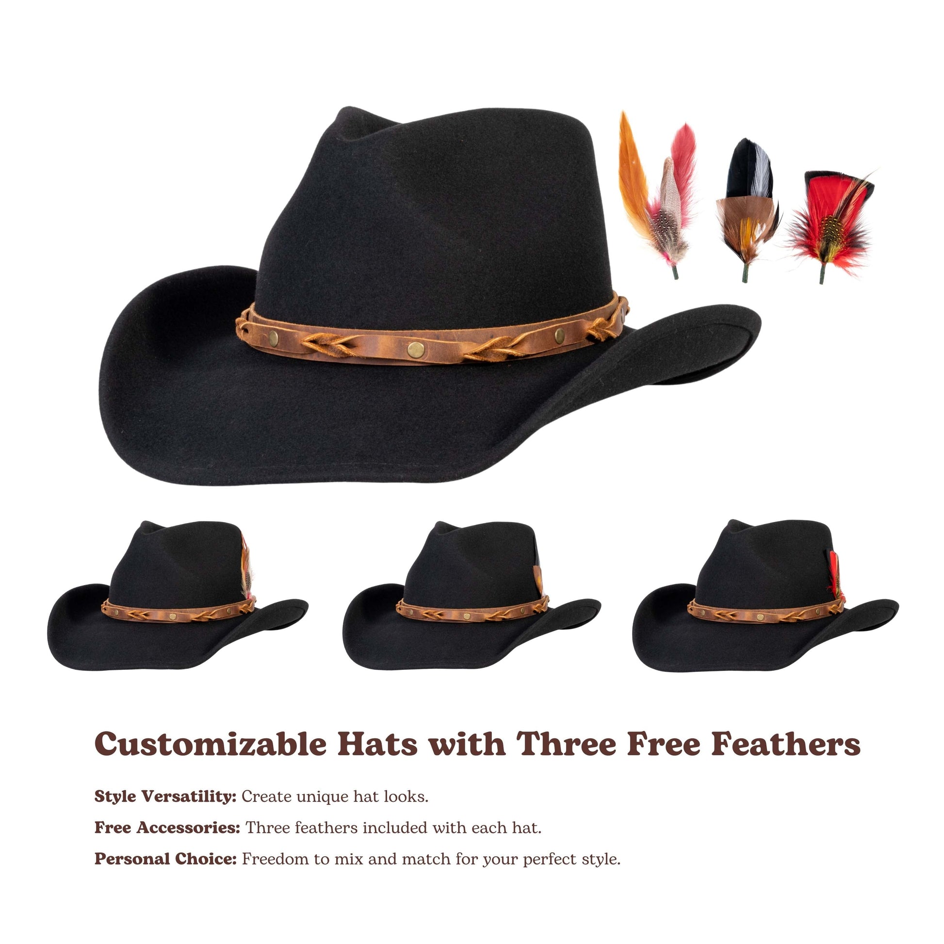 Rustler Black Felt Cowboy Hat - Mix Brown