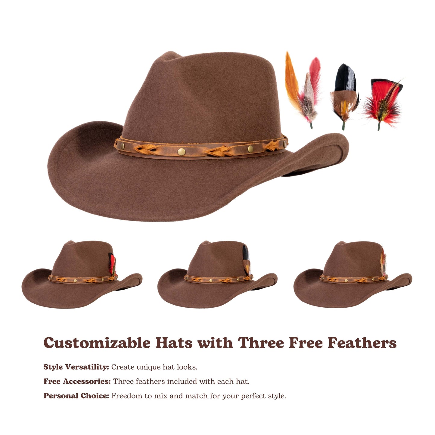 Saddle Brown Felt Cowboy Hat - Mix Brown