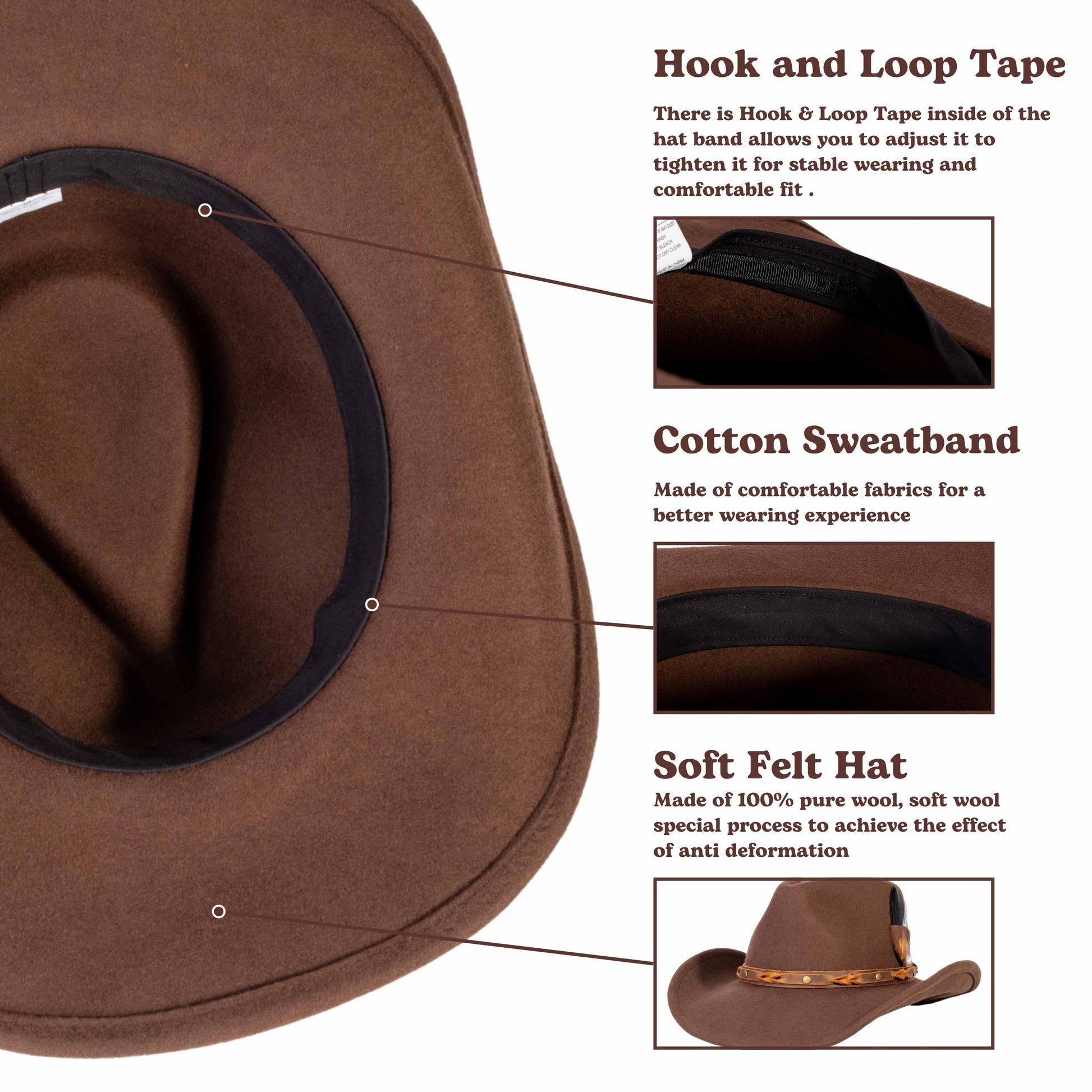 Saddle Brown Felt Cowboy Hat - Mix Brown
