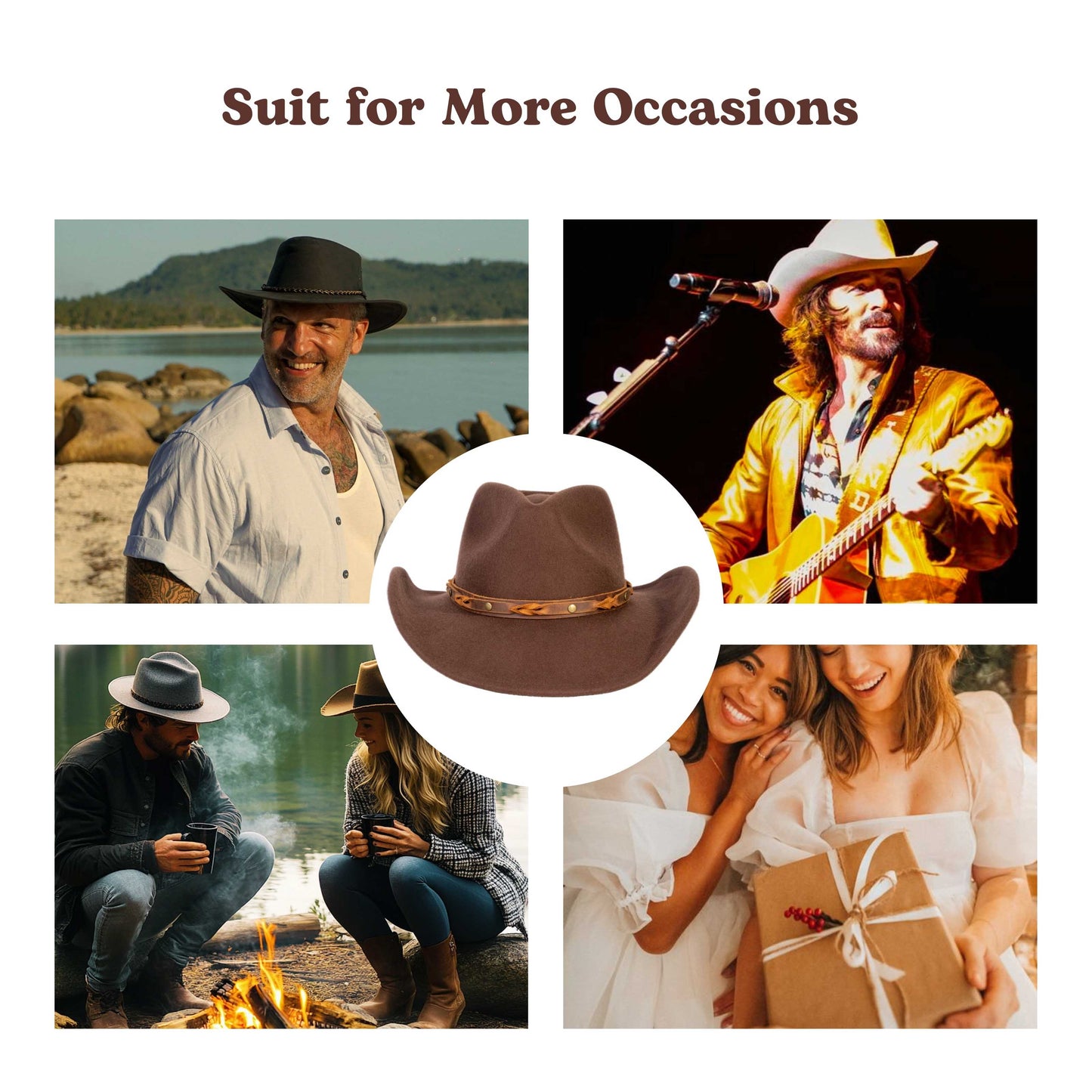 Saddle Brown Felt Cowboy Hat - Mix Brown