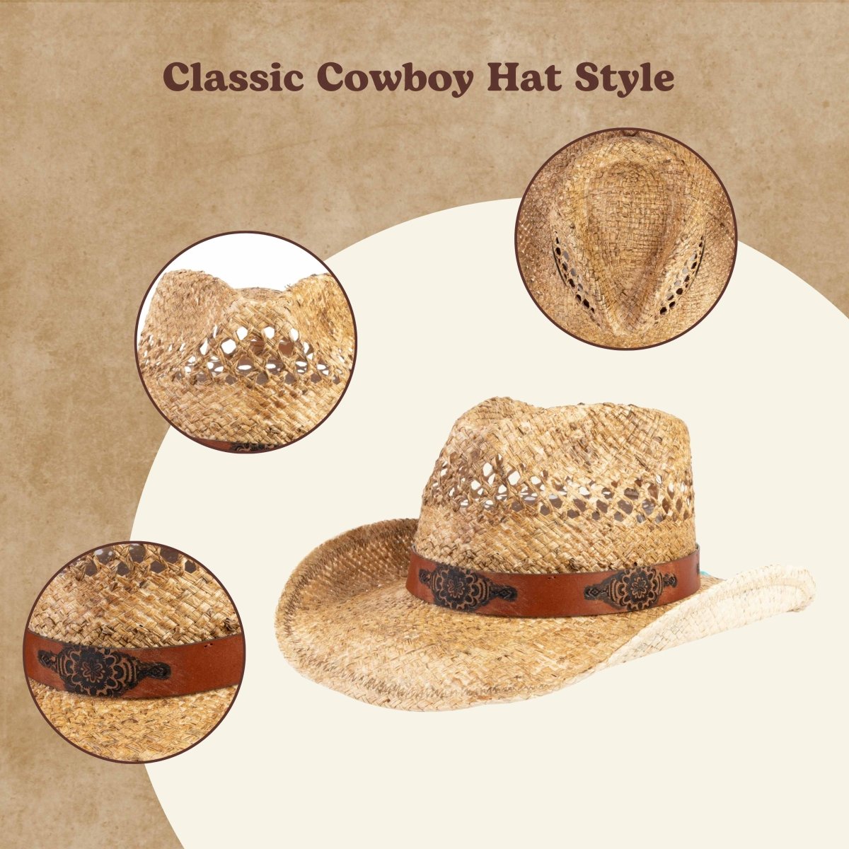Sagehollow Straw Cowboy Hat - Mix Brown