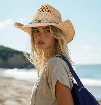 Sierra Raffia Straw Cowboy Hat - Mix Brown