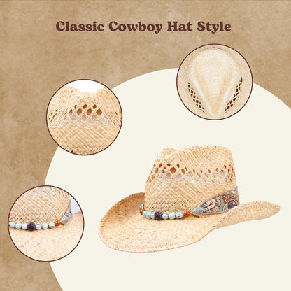 Sierra Raffia Straw Cowboy Hat - Mix Brown