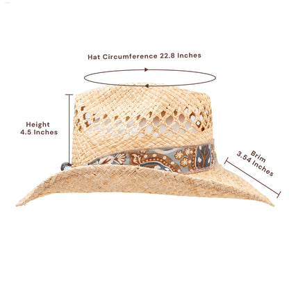 Sierra Raffia Straw Cowboy Hat - Mix Brown