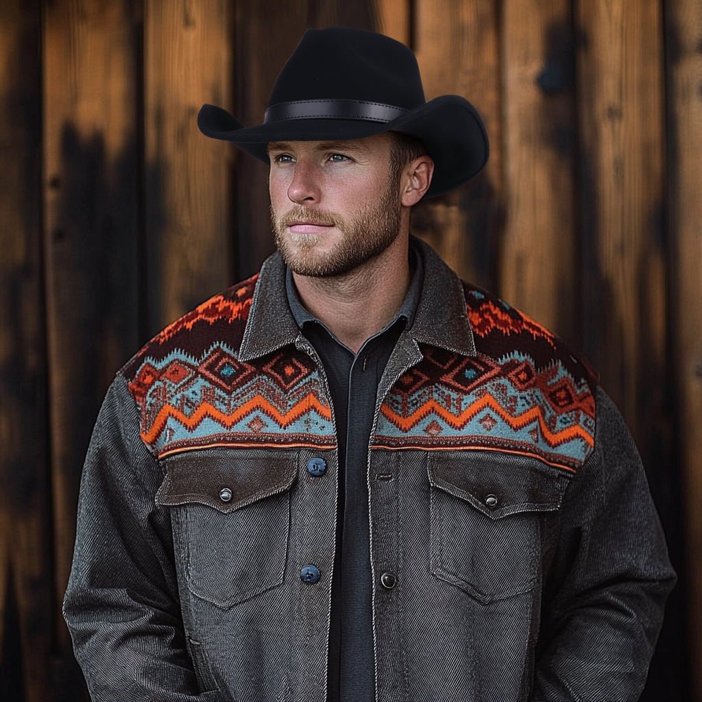 Silver Buckle Black Felt Cowboy Hat - Mix Brown