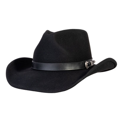 Silver Buckle Black Felt Cowboy Hat - Mix Brown